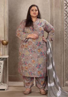 Grey Abstract Print Rayon Kurta Set