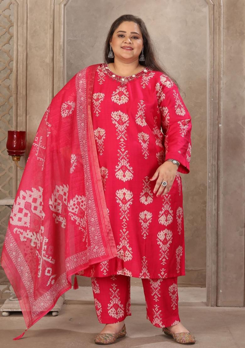 Pink Abstract Print Viscose Kurta Set - Indya