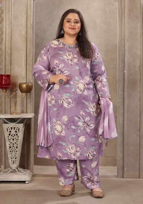 Lavender Abstract Print Rayon Kurta Set
