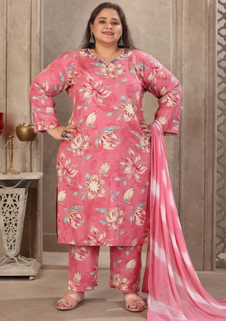 Mauve Abstract Print Rayon Kurta Set - Indya