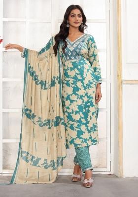 Sea Green Abstract Print Rayon Kurta Set