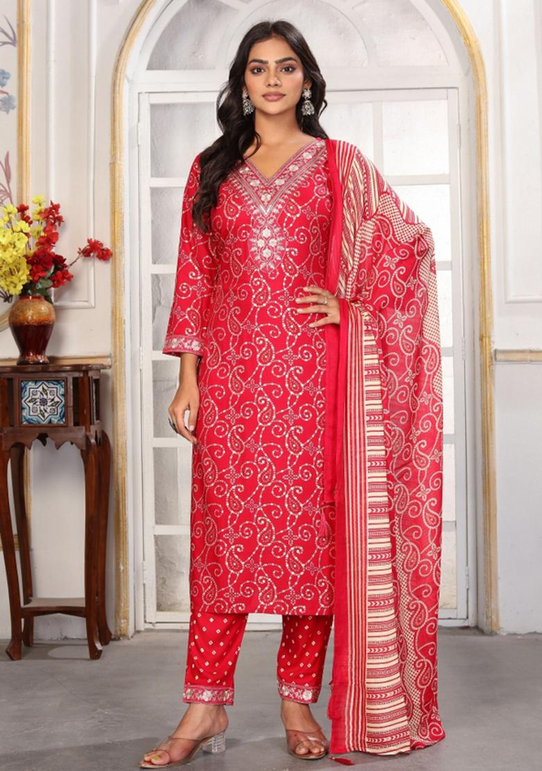 Pink Abstract Print Rayon Kurta Set - Indya