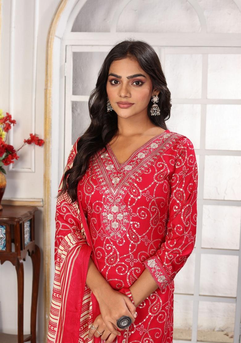 Pink Abstract Print Rayon Kurta Set - Indya