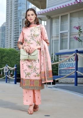 Pink Abstract Print Linen Kurta Set