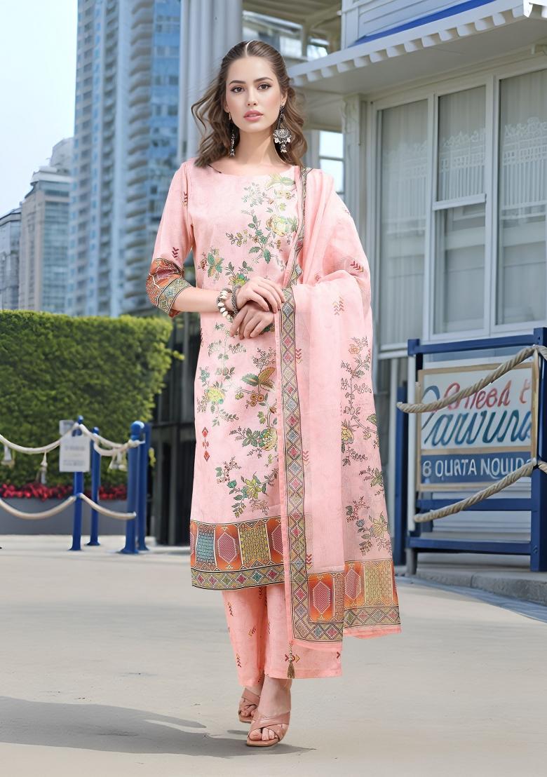 Pink Abstract Print Linen Kurta Set - Indya