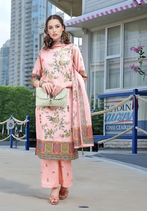 Pink Abstract Print Linen Kurta Set