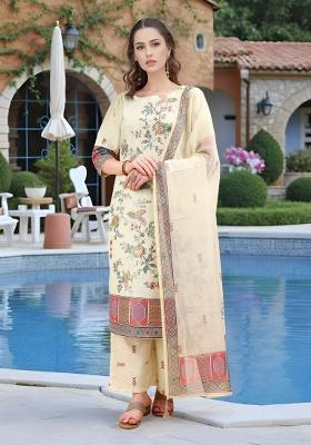 Green Abstract Print Linen Kurta Set