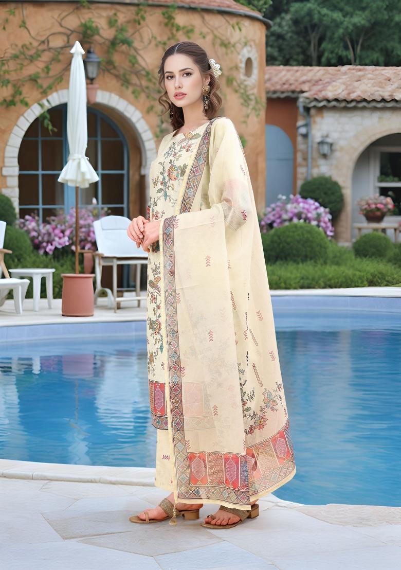 Green Abstract Print Linen Kurta Set - Indya