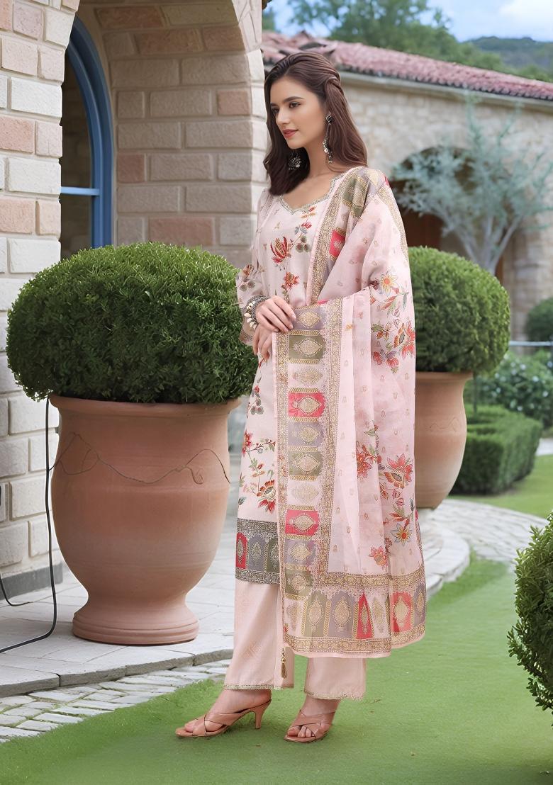 Off White Abstract Print Linen Kurta Set - Indya