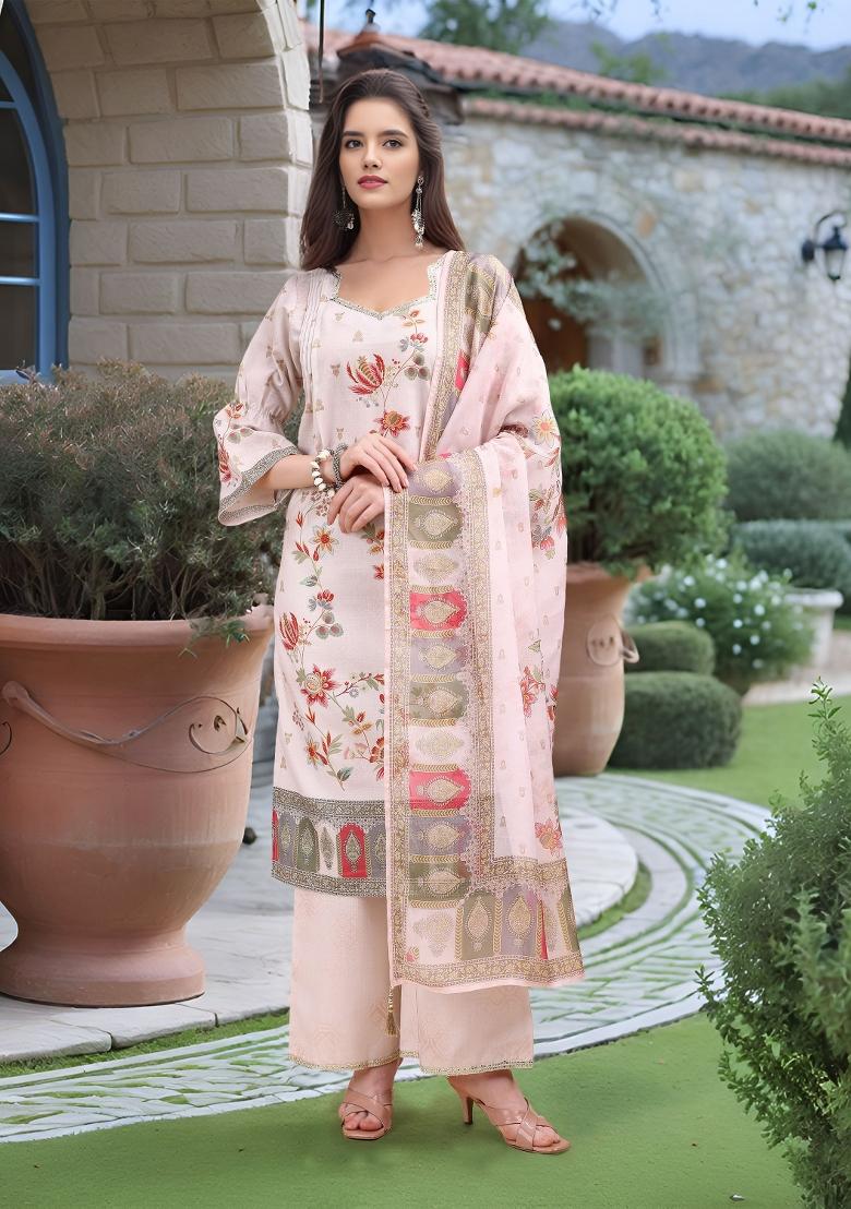 Off White Abstract Print Linen Kurta Set - Indya