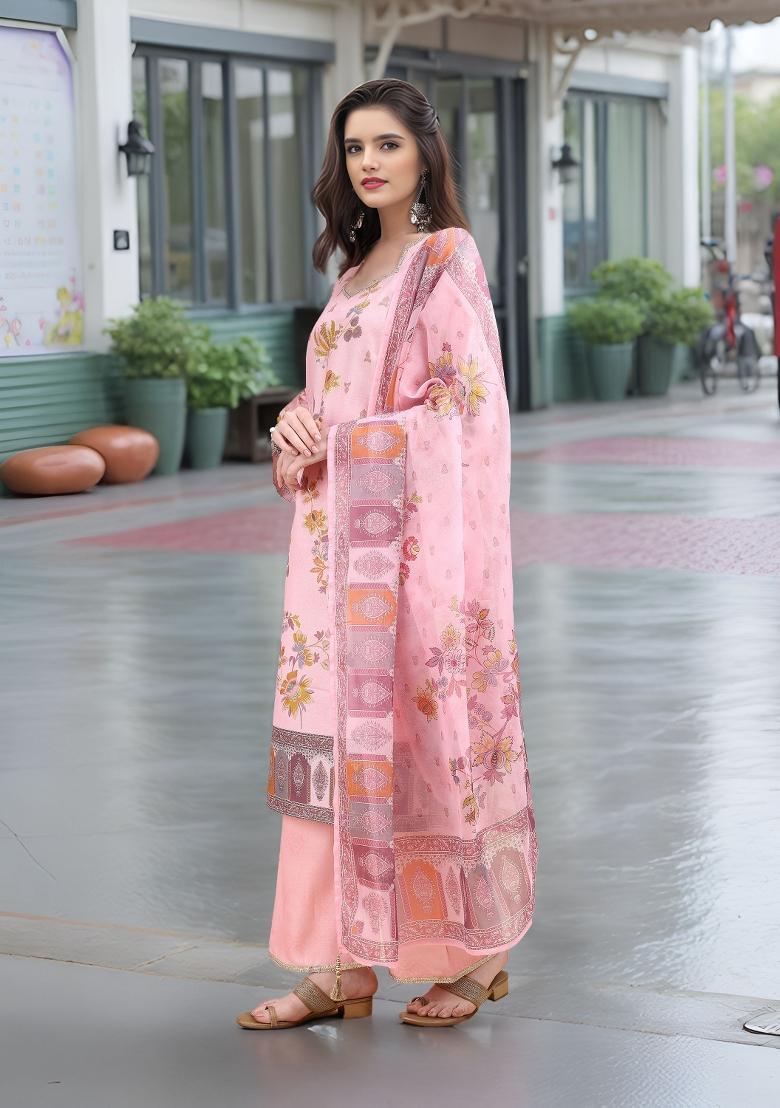Pink Abstract Print Linen Kurta Set - Indya