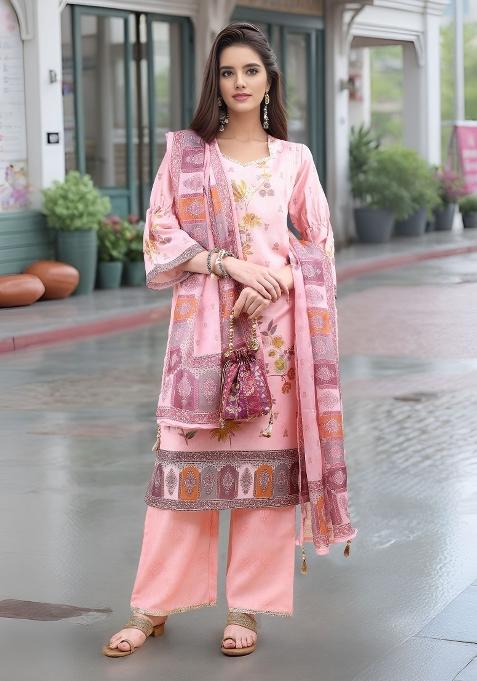 Pink Abstract Print Linen Kurta Set