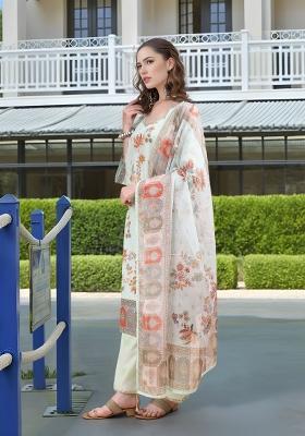 Green Abstract Print Linen Kurta Set