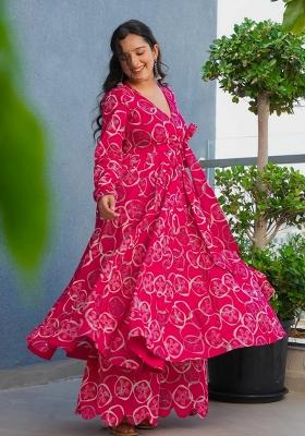 Pink Abstract Print Rayon Kurta Set