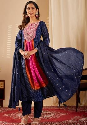 Blue Abstract Print Chiffon Kurta Set