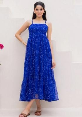 Blue Abstract Print Georgette Kurta Set