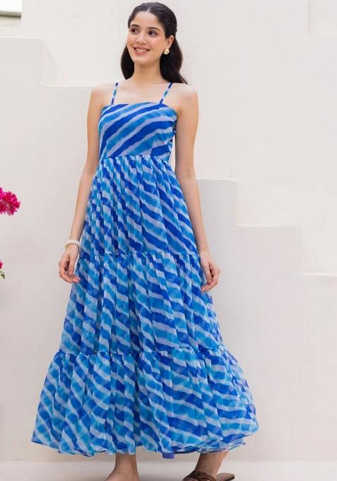 Blue Abstract Print Georgette Kurta Set