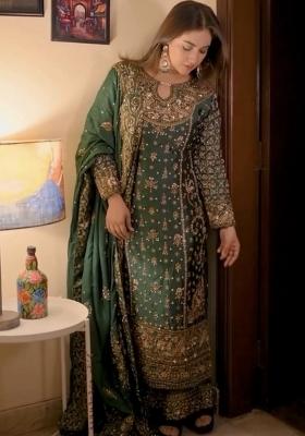 Green Resham Embroidery Georgette Kurta Set