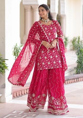 Pink Resham Embroidery Georgette Kurta Set