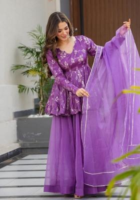 Purple Abstract Print Art Silk Kurta Set