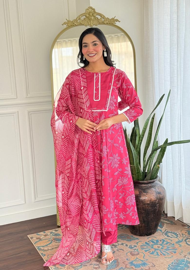 Pink Resham Embroidery Rayon Kurta Set - Indya