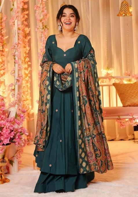 Green Resham Embroidery Chanderi Kurta Set