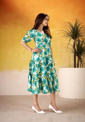 Blue Floral Print Art Silk Kurta Set