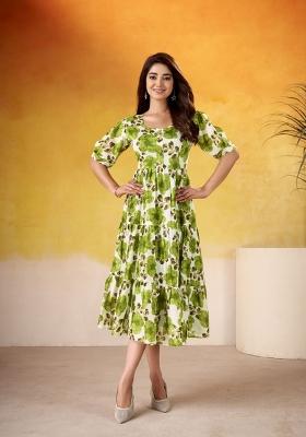 Green Floral Print Art Silk Kurta Set