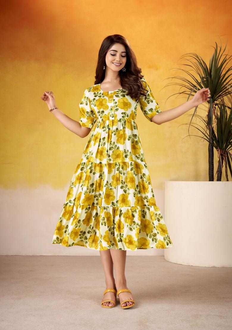 Green Floral Print Art Silk Kurta Set - Indya