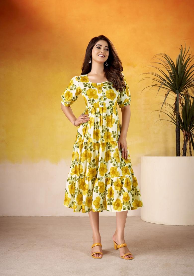 Green Floral Print Art Silk Kurta Set - Indya