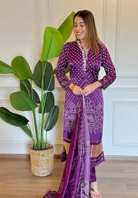 Lavender Abstract Print Viscose Kurta Set