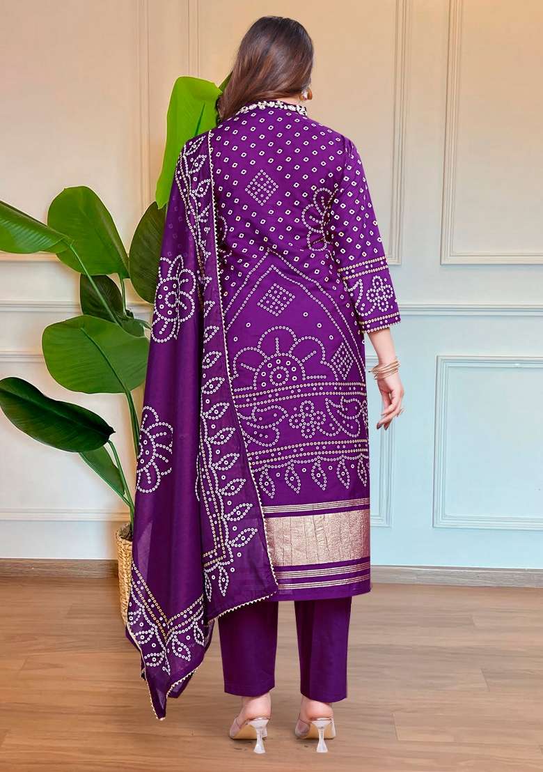 Lavender Bandhani Viscose Pakistani Suit Set - Indya