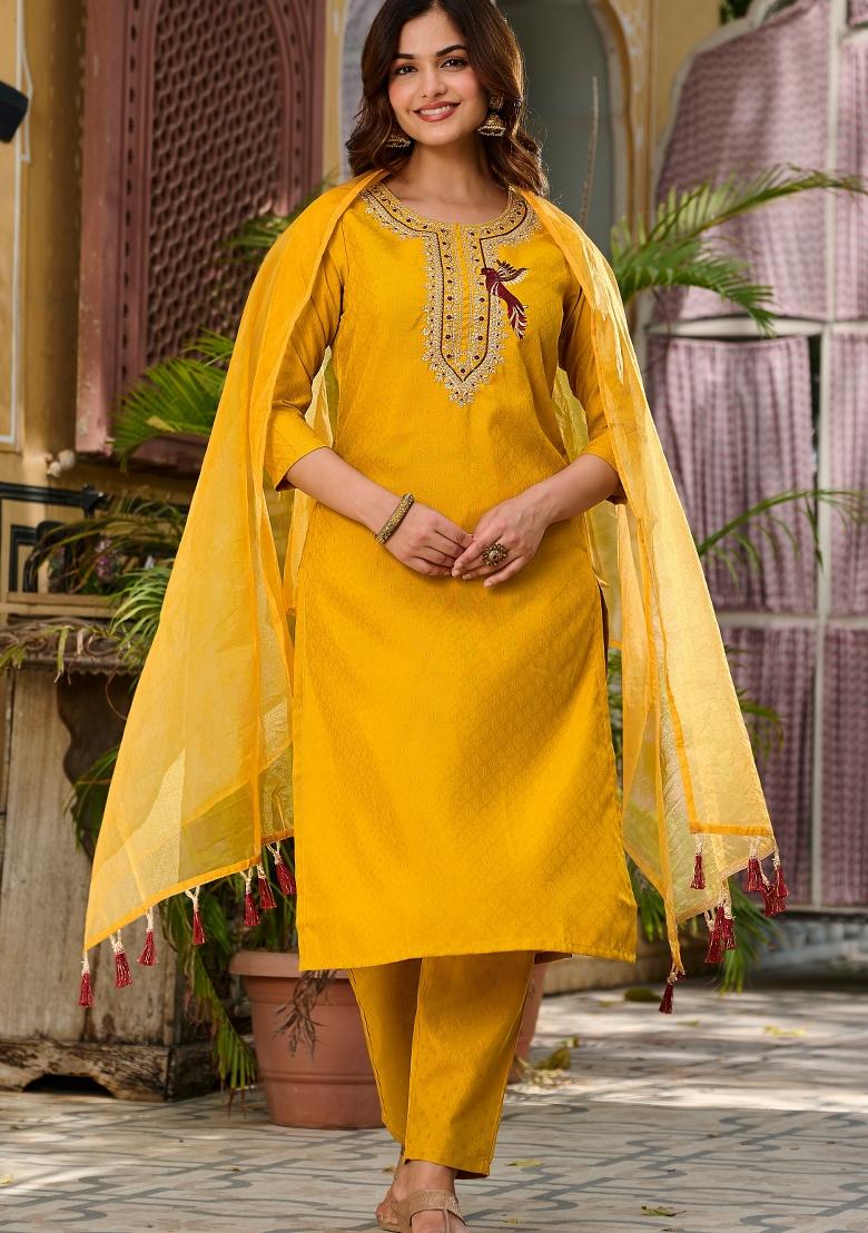 Yellow Abstract Print Viscose Kurta Set - Indya