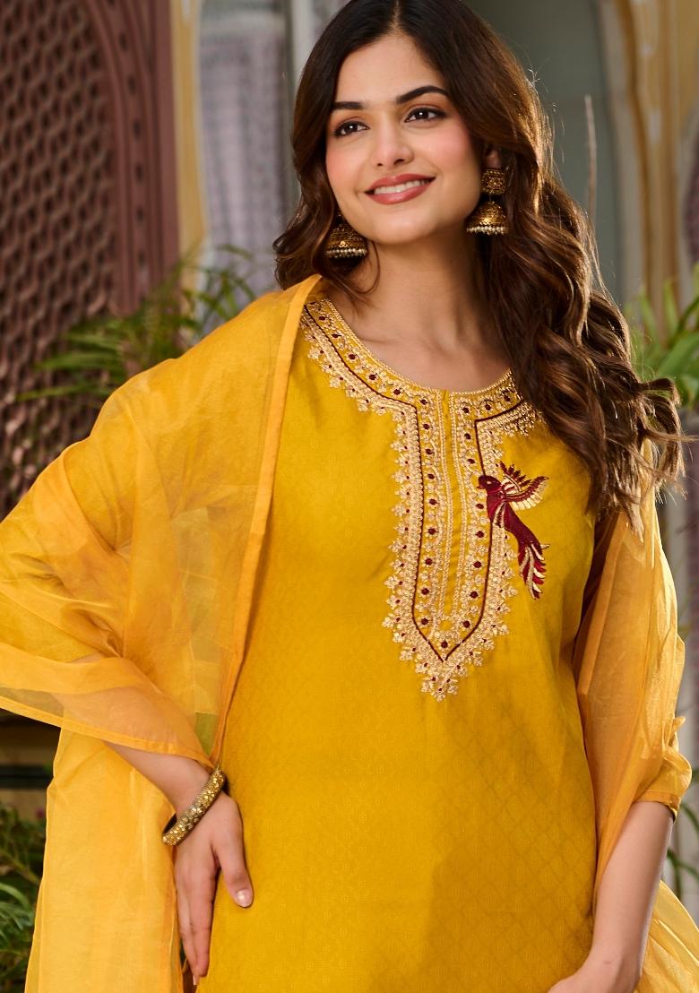 Yellow Abstract Print Viscose Kurta Set - Indya