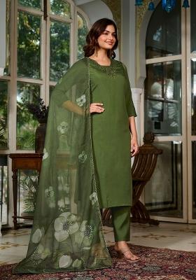 Green Abstract Print Viscose Kurta Set