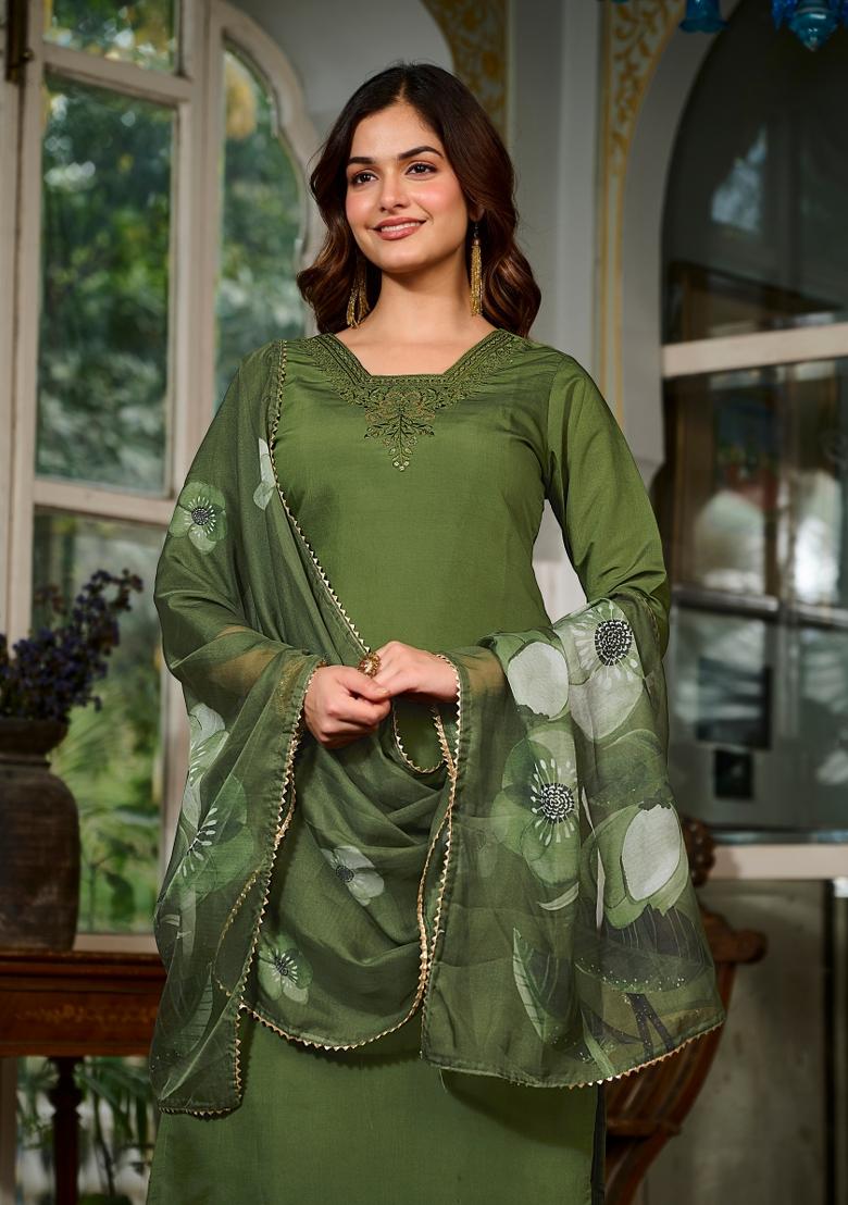 Green Abstract Print Viscose Kurta Set - Indya