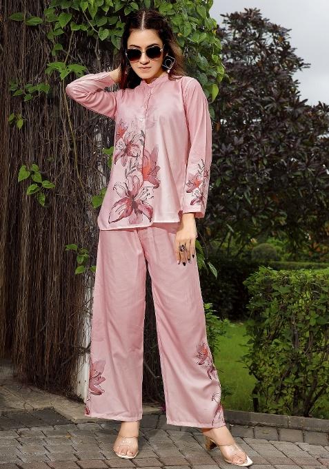 Pink Abstract Print Rayon Kurta Set