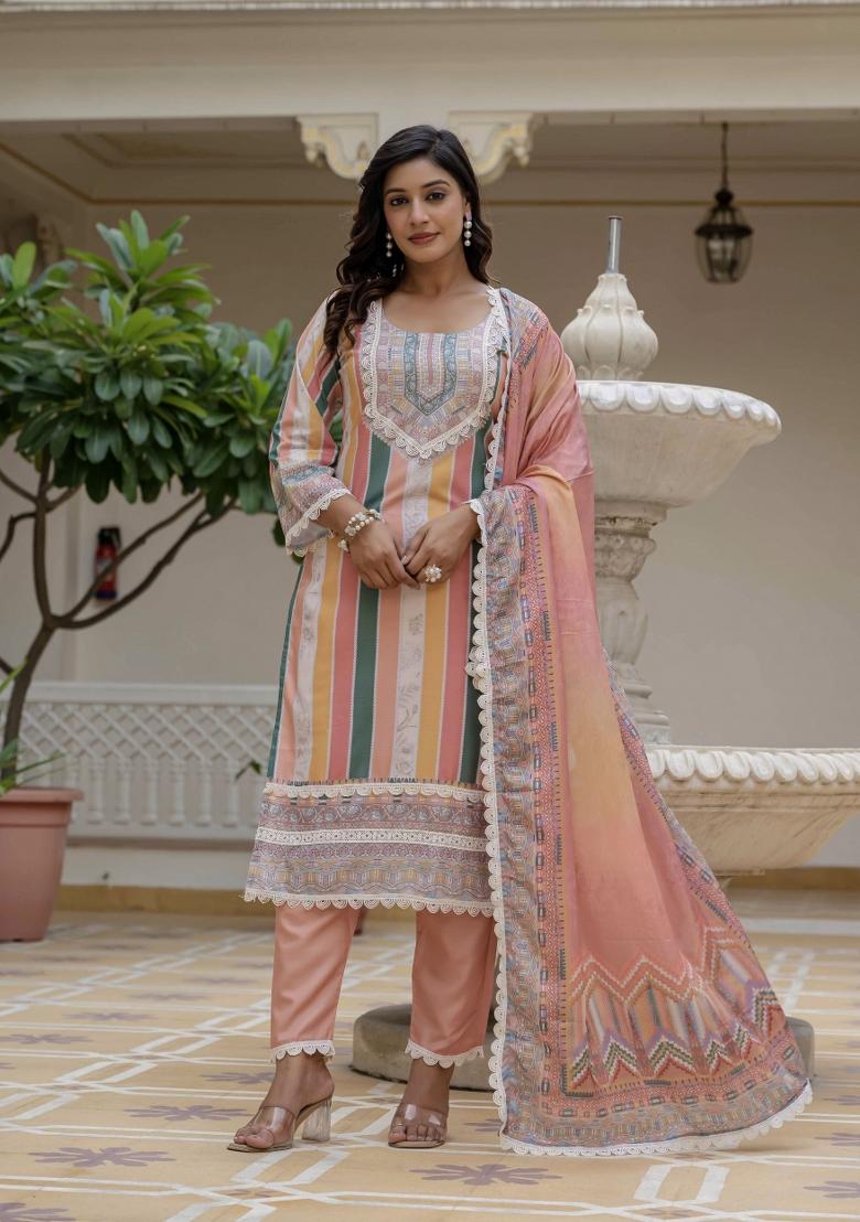 Multicolor Abstract Print Rayon Kurta Set - Indya