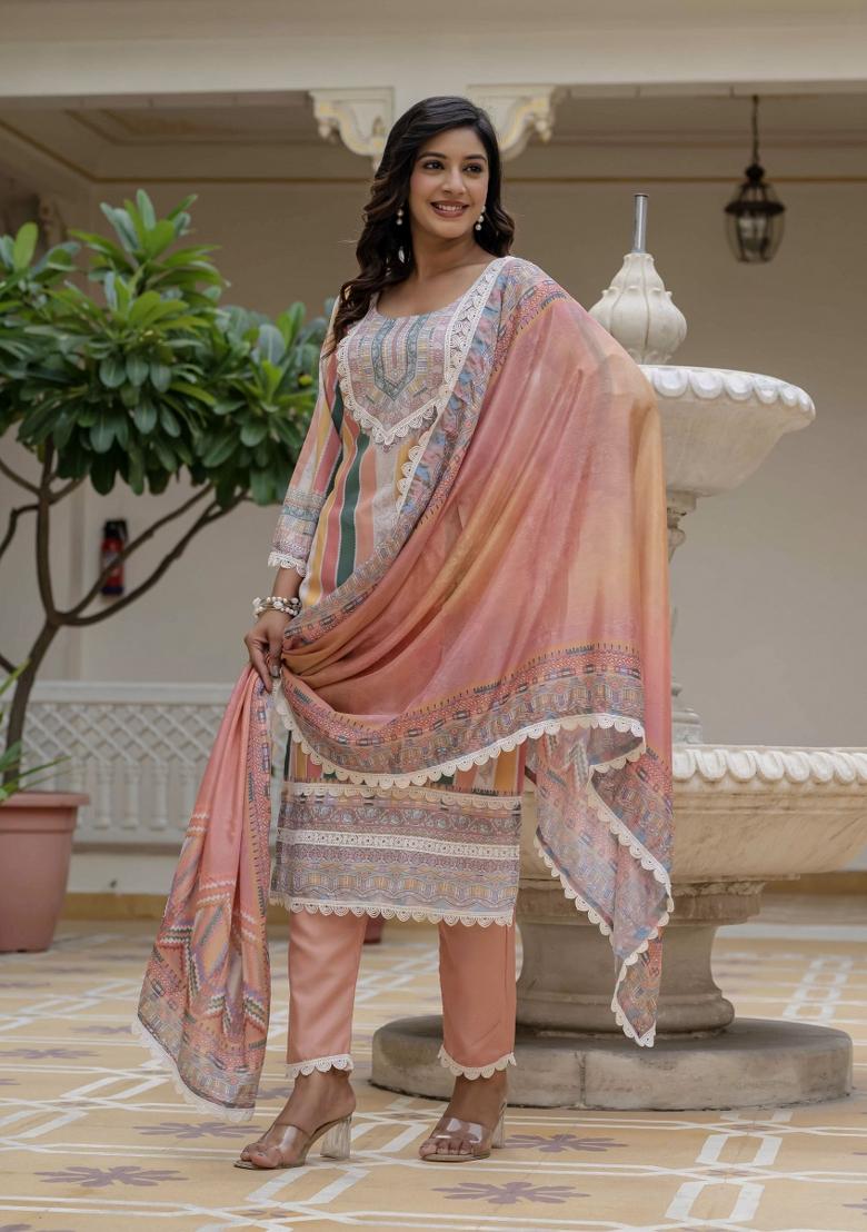Multicolor Abstract Print Rayon Kurta Set - Indya