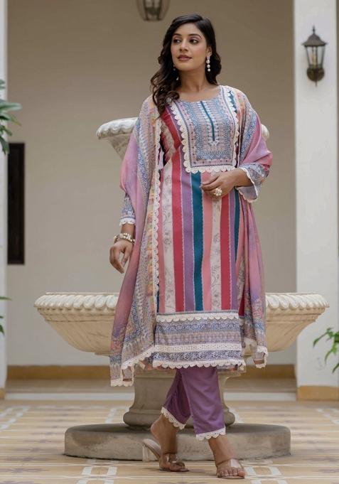 Multicolor Abstract Print Rayon Kurta Set