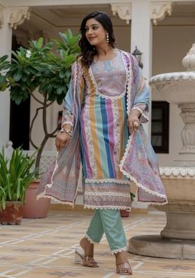 Multicolor Abstract Print Rayon Kurta Set