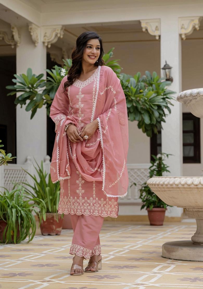 Peach Abstract Print Rayon Kurta Set - Indya