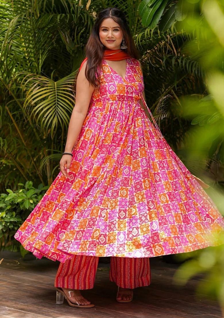 Multicolor Abstract Print Art Silk Kurta Set - Indya