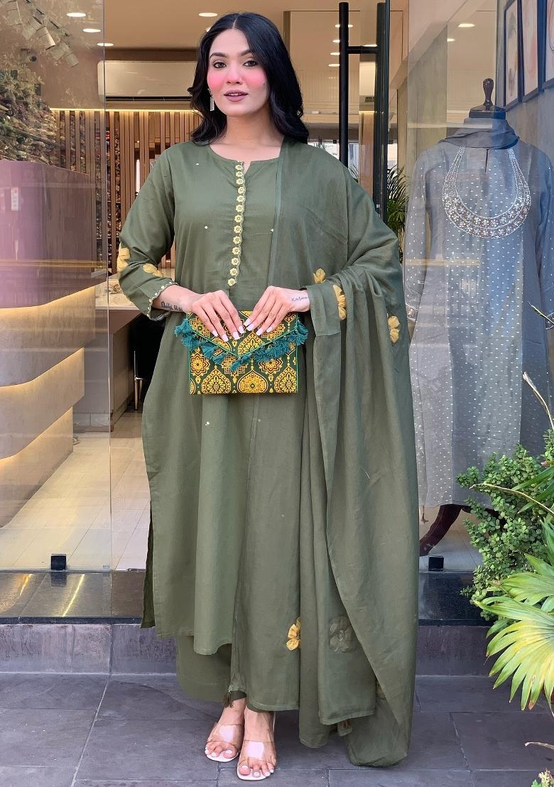 Green Abstract Print Art Silk Kurta Set - Indya