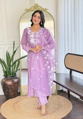 Lavender Abstract Print Rayon Kurta Set