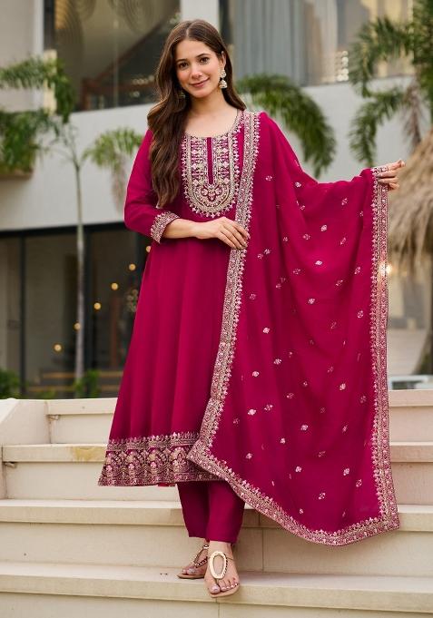 Pink Abstract Print Art Silk Kurta Set