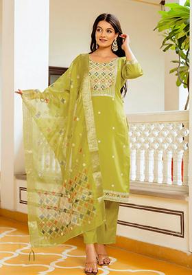 Yellow Abstract Print Viscose Kurta Set