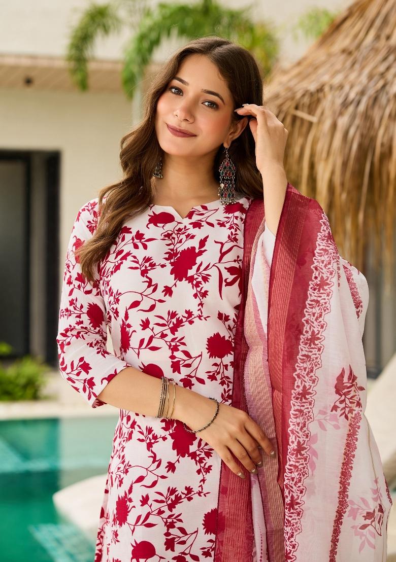Maroon Abstract Print Silk Blended Kurta Set - Indya