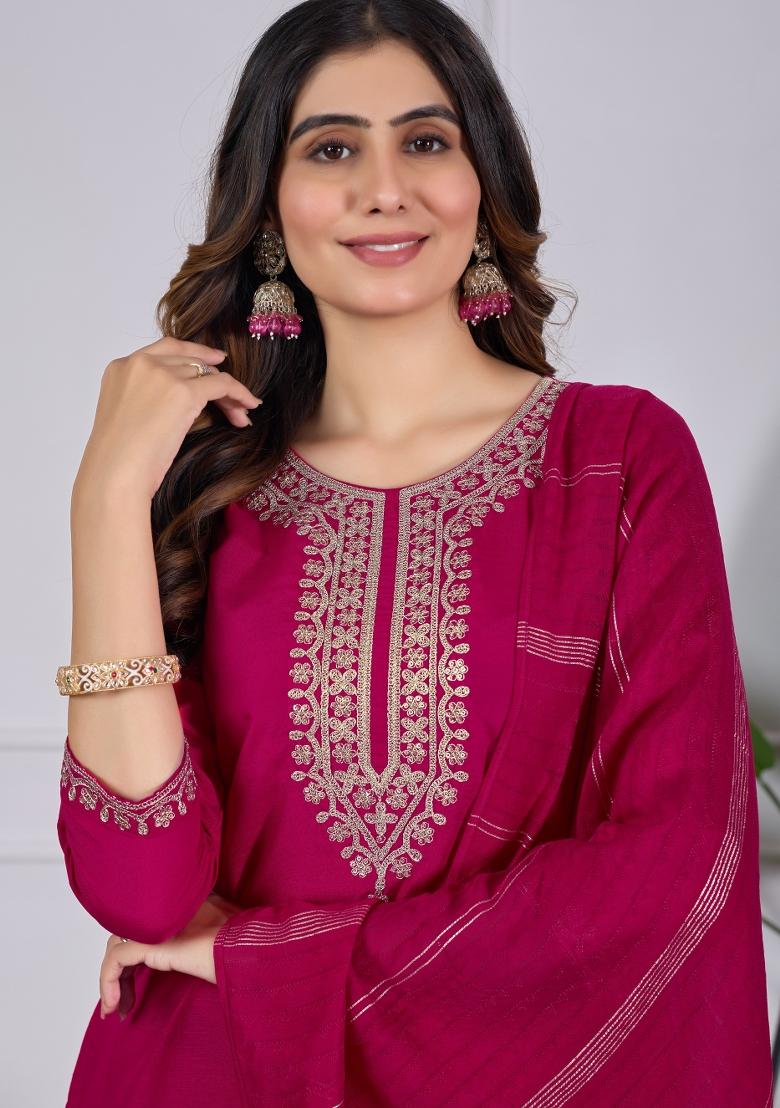 Pink Abstract Print Rayon Kurta Set - Indya