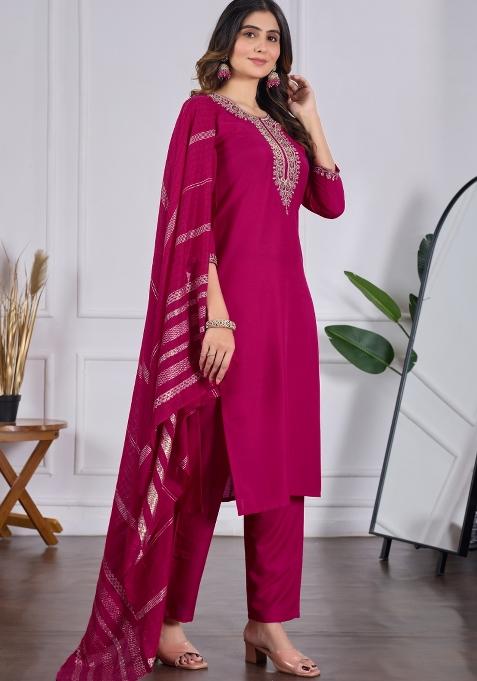 Pink Abstract Print Rayon Kurta Set
